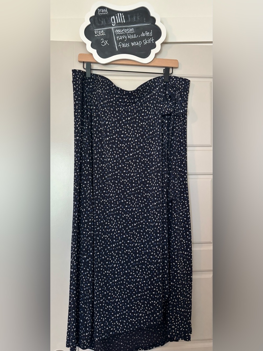 Gilli Navy and White Printed Faux Wrap High-Lo Maxi Skirt